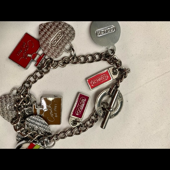 Coach Hearts charm bracelet in silver tone with vibrant, colorful charms. - Picture 4 of 10